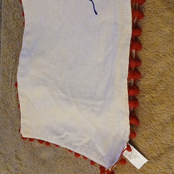 Holiday embroidered linen table runner red truck with tree - Picture 5 of 9